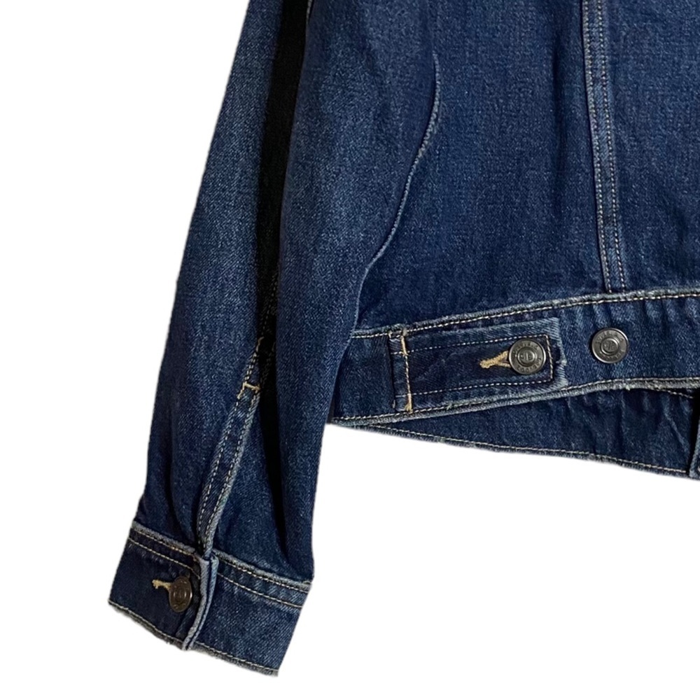 Current/Elliott Baby Trucker Jacket Denim Distressed Dark Blue Wash Cropped 2 - Picture 9 of 16